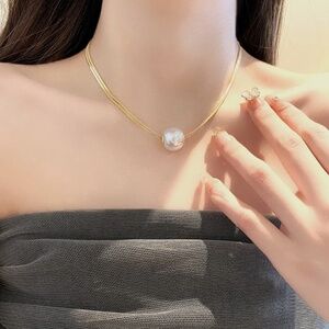 14KT Gold Plated Pearl Double Chain Necklace